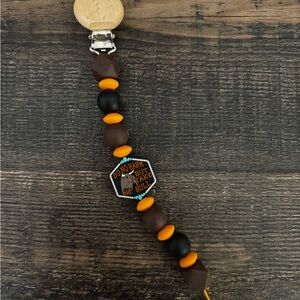 Brown and Orange Beaded Pacifier Clip